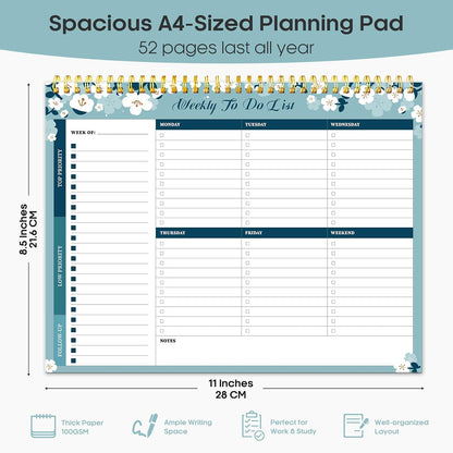 Taja Weekly To Do List Notepad with 52 Undated Sheets（8.5"×11"）- Weekly Desk Planner for Women & Man, Work and Home -1 Pack Violet Dream