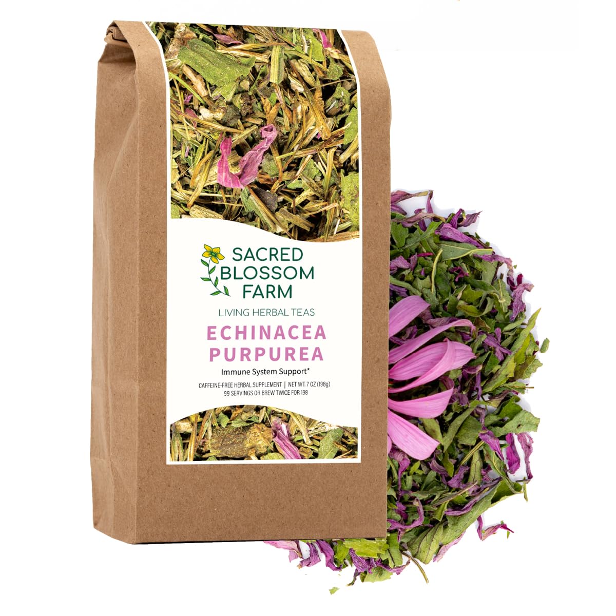 Echinacea Purpurea Loose Leaf Herb (7 oz) | 99 Servings | Organically Grown in Wisconsin | Cut & Sifted | Flowers, Leaves, and Roots