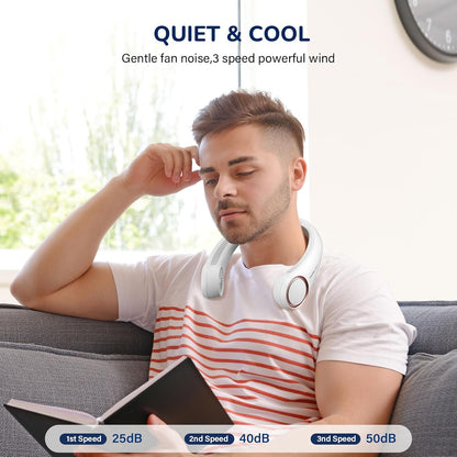 Morelax Neck Fan, USB Rechargeable Personal Fan,Hand Free Bladeless Portable Fans,4000 mAh, 3 Speeds,72 Air Faster softer 360° Cooling, Ultra Quiet,Gift Suitable for Home, Office, Travel, Sports