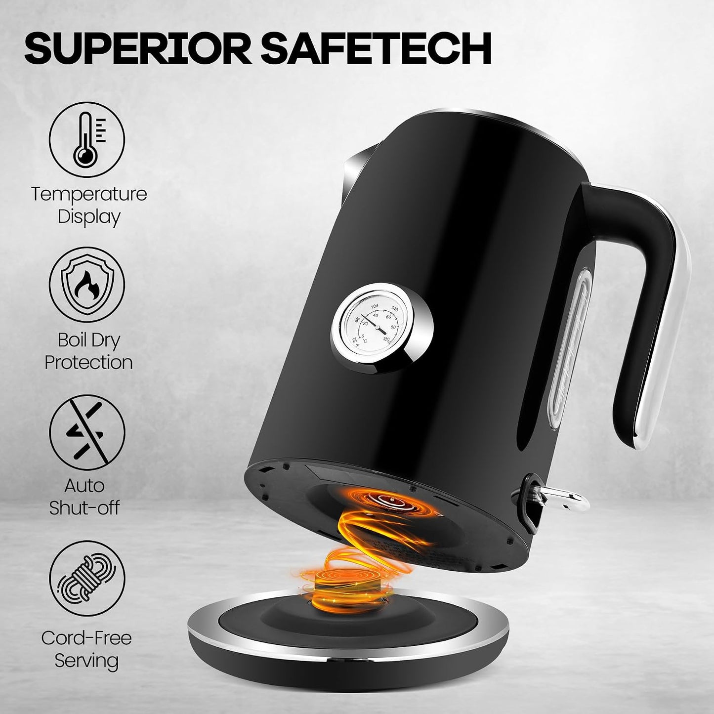 Pukomc Electric Kettle,1.7L Stainless Steel Electric tea kettle with Temperature Gauge, Fast Boiling, Auto Shut - off, BPA - Free, Boil - Dry Protection, (Retro Green)