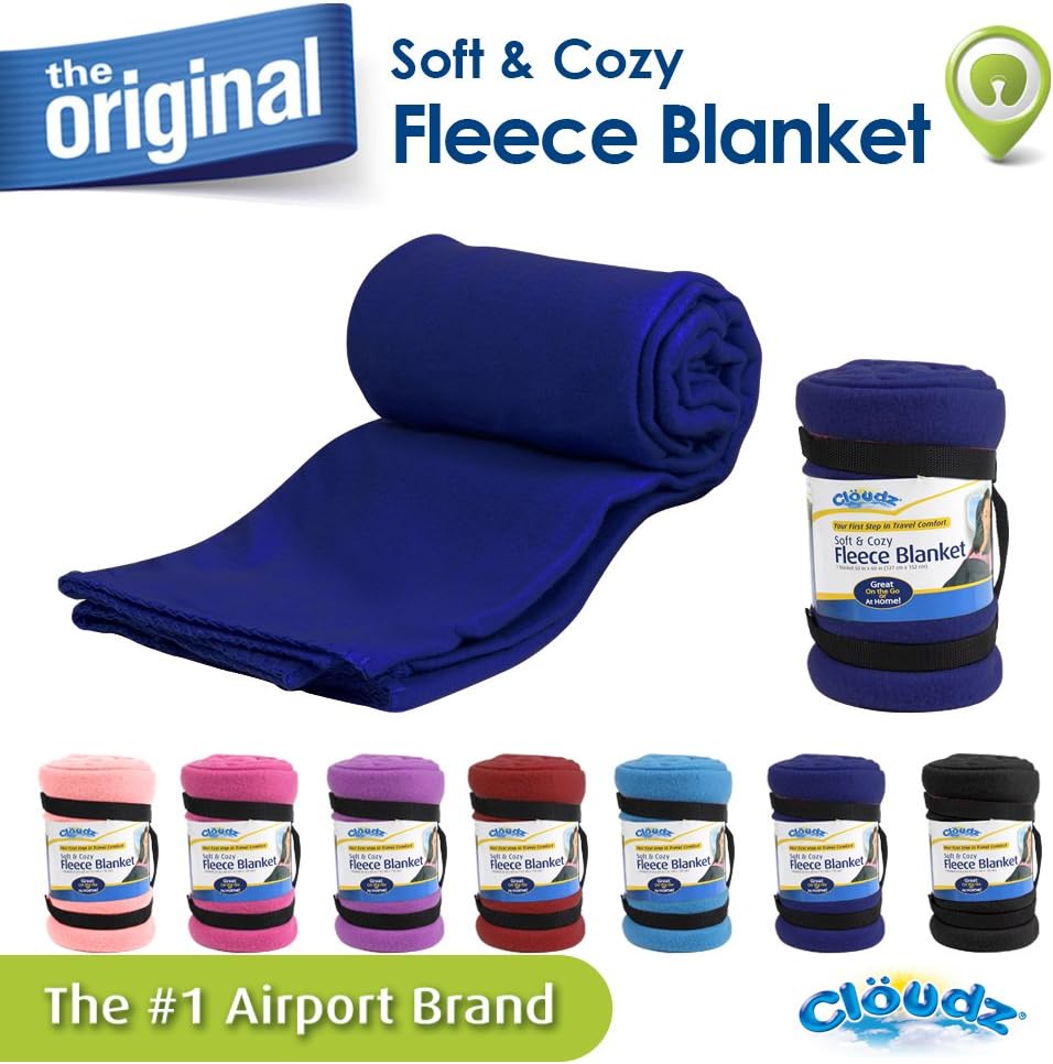 Cloudz Cozy Fleece Airplane Travel Blanket for Your Flight, Car, Camping, Home or Comforting Warmth Anywhere! - Black