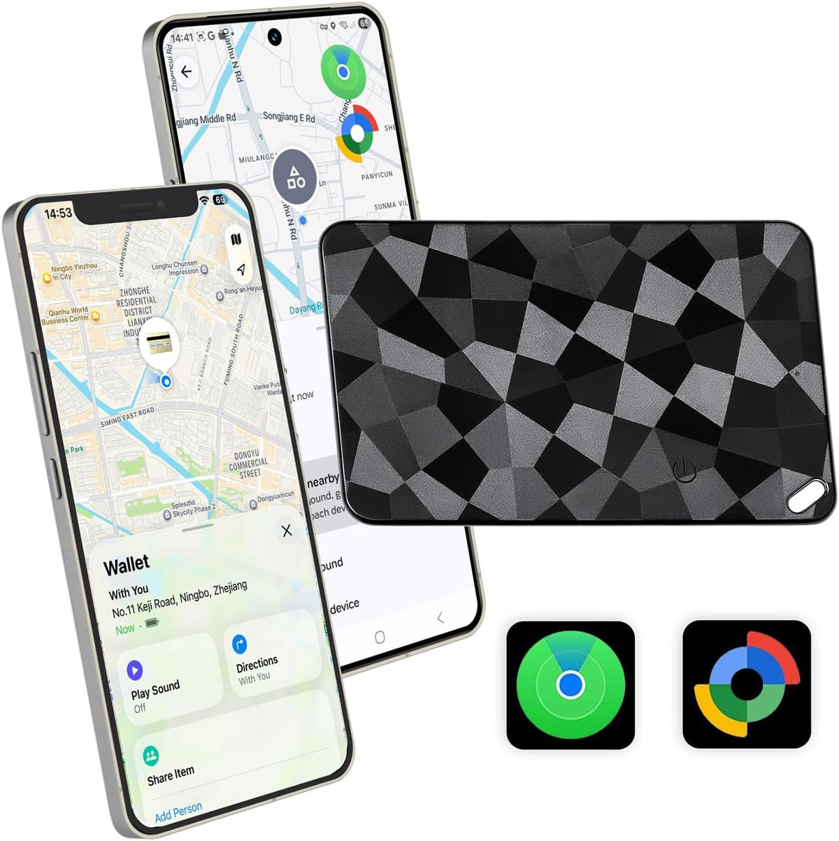 Reyke Dual-System Wallet Tracker Card for Android Or iOS, Rechargeable