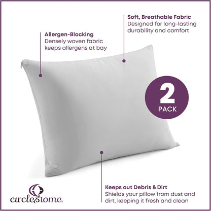 CirclesHome Pillow Protectors 4 Pack Standard Zippered - 100% Cotton Breathable Pillowcases - Protects Pillows from Dirt, Dust and Debri (Standard - Set of 4 - 20x26)