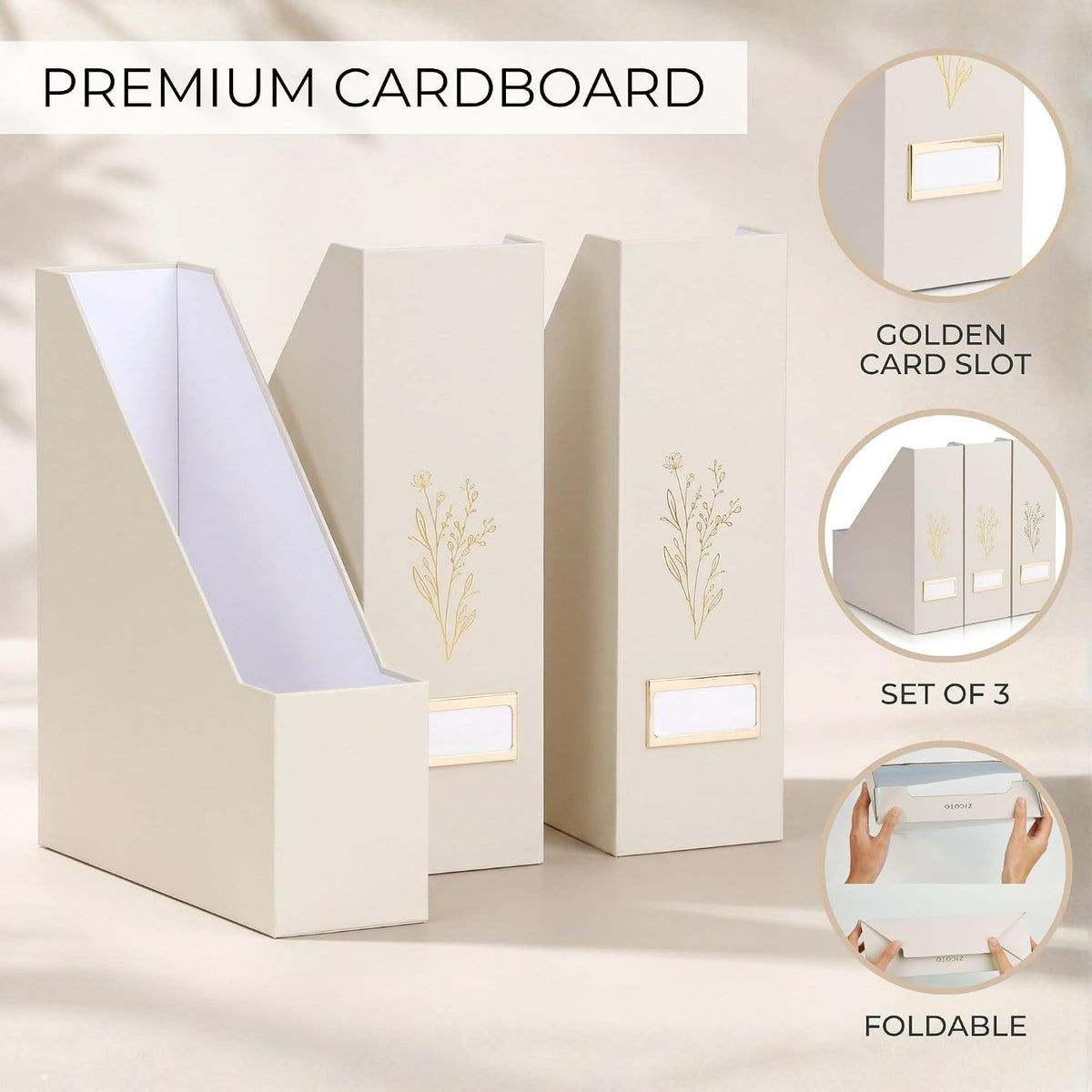 Beautiful Magazine Holder Set of 3 - Sturdy File Holder for Desk or Shelves