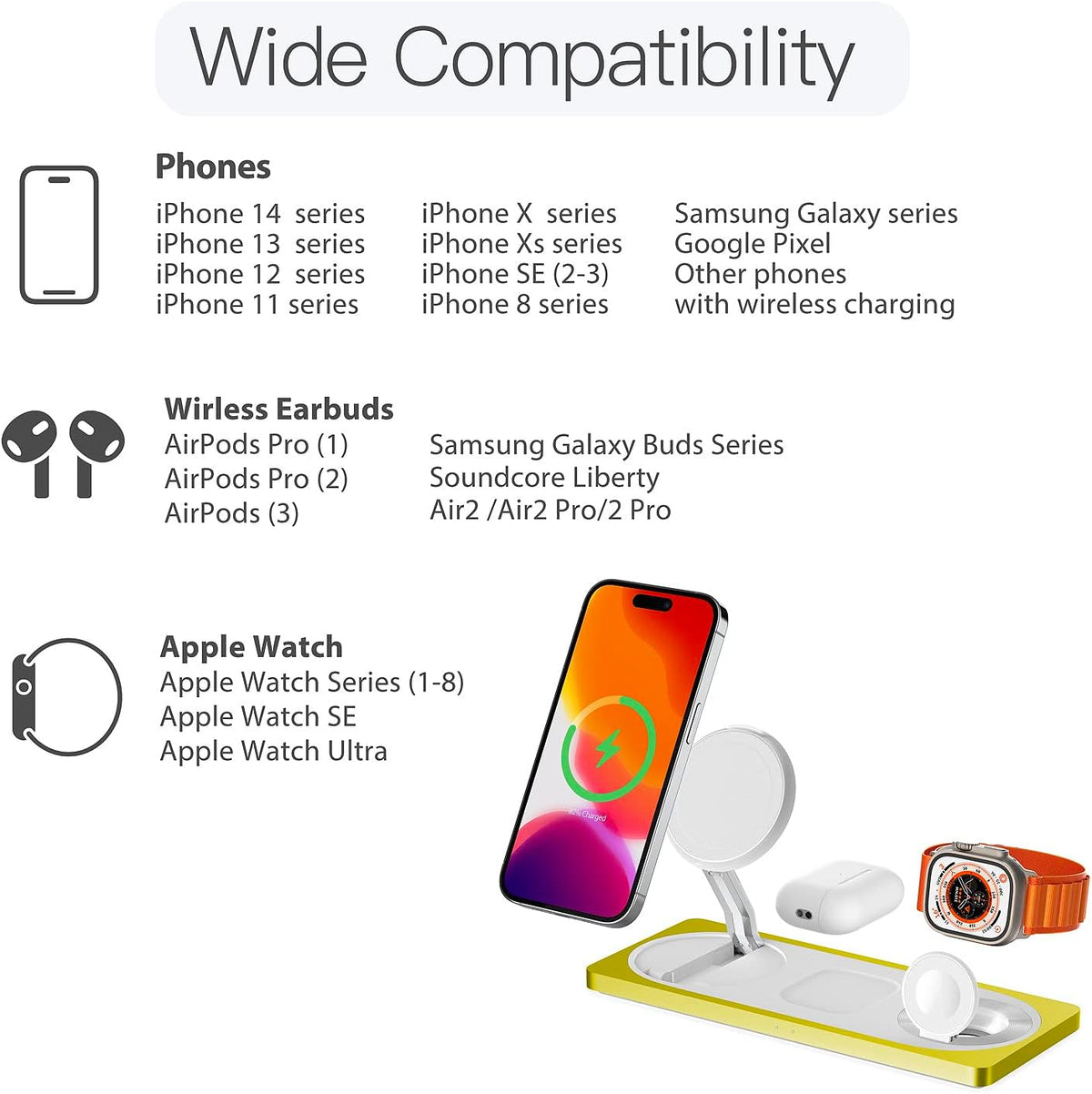 PETINO 3 in 1 Wireless Charging Station for Apple Devices with MagSafe