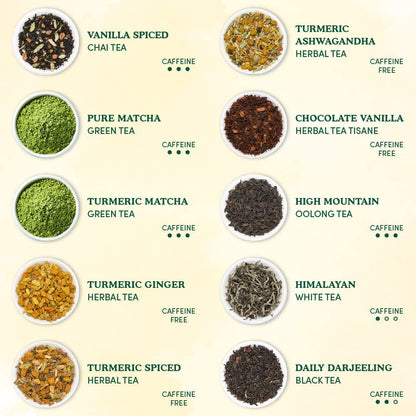 VAHDAM World Top 20 Favourites Tea Sampler Set | Loose Leaf Tea (100+ Cups) | Tea Variety Pack with Green, Herbal, Black & Chai Brew | Vacuum Sealed For Freshness | Brew Hot & Cold