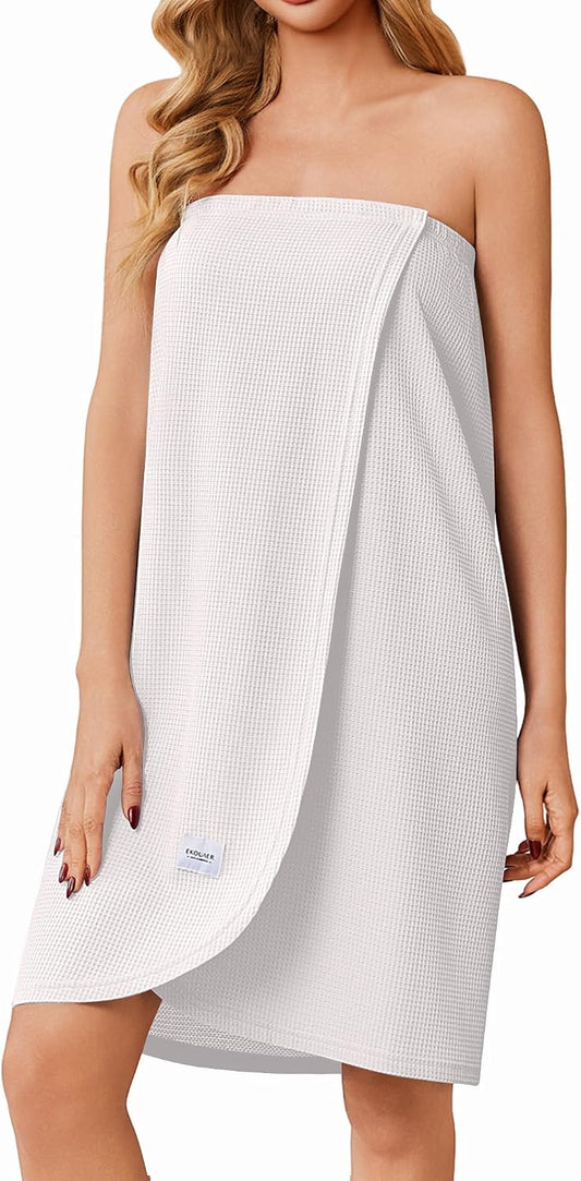 Ekouaer Waffle Robes Towel Wrap for Women Bath Wrap Lightweight Spa Robe