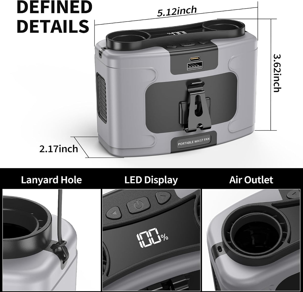 PANERGY 20000mAh Portable Waist Fan, Father Day Gifts for Husband Dad, Rechargeable Belt Clip Fan, 40H Cooling Gadgets for Men, 10 Speeds for Blue Collar, Jobsite Gardening Camping Travel Essentials