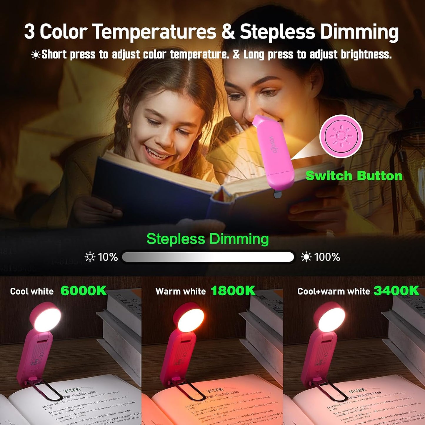 VAVOFO USB Rechargeable Book Light, Blue Light Blocking, Amber Clip-On Bookmark Shaped Reading Light, Eye Care 6 LEDs With 9 Lighting Modes for Bookworms (Grey)