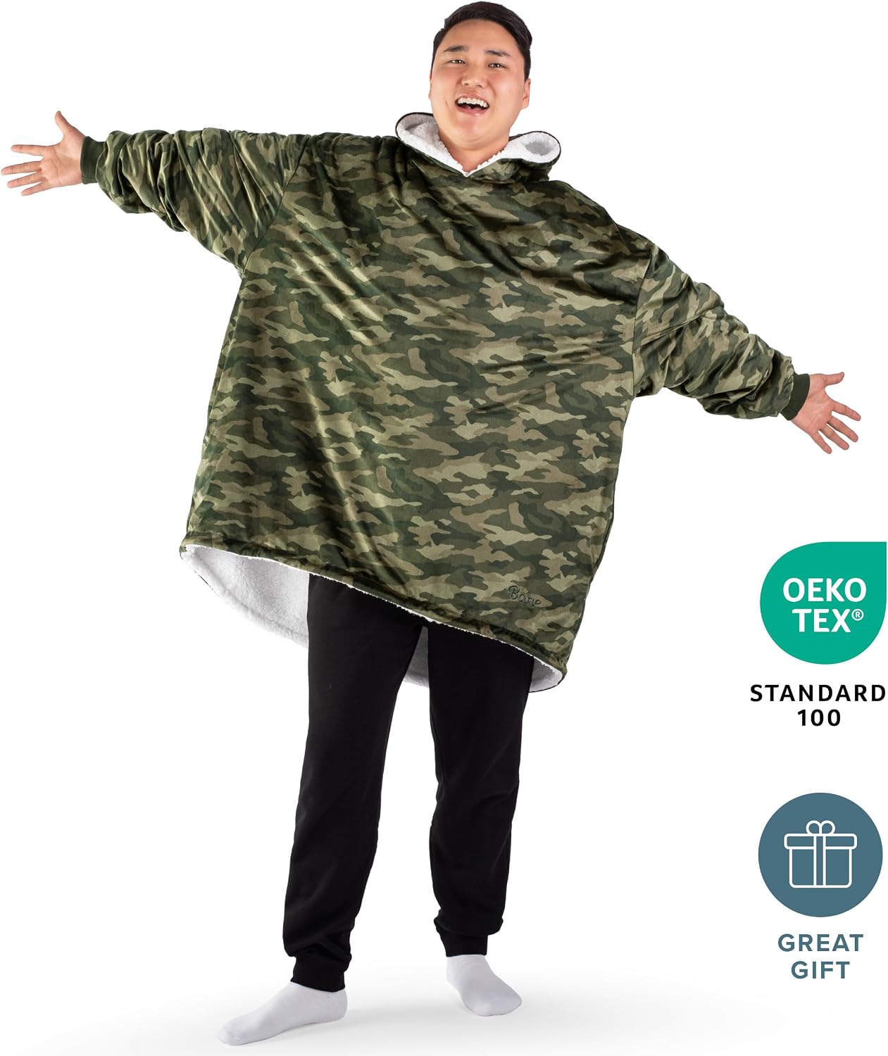 Bare Home Wearable Blanket Hoodie - Soft Plush Sherpa - Warm and Cozy - Oversized Wearable Blanket