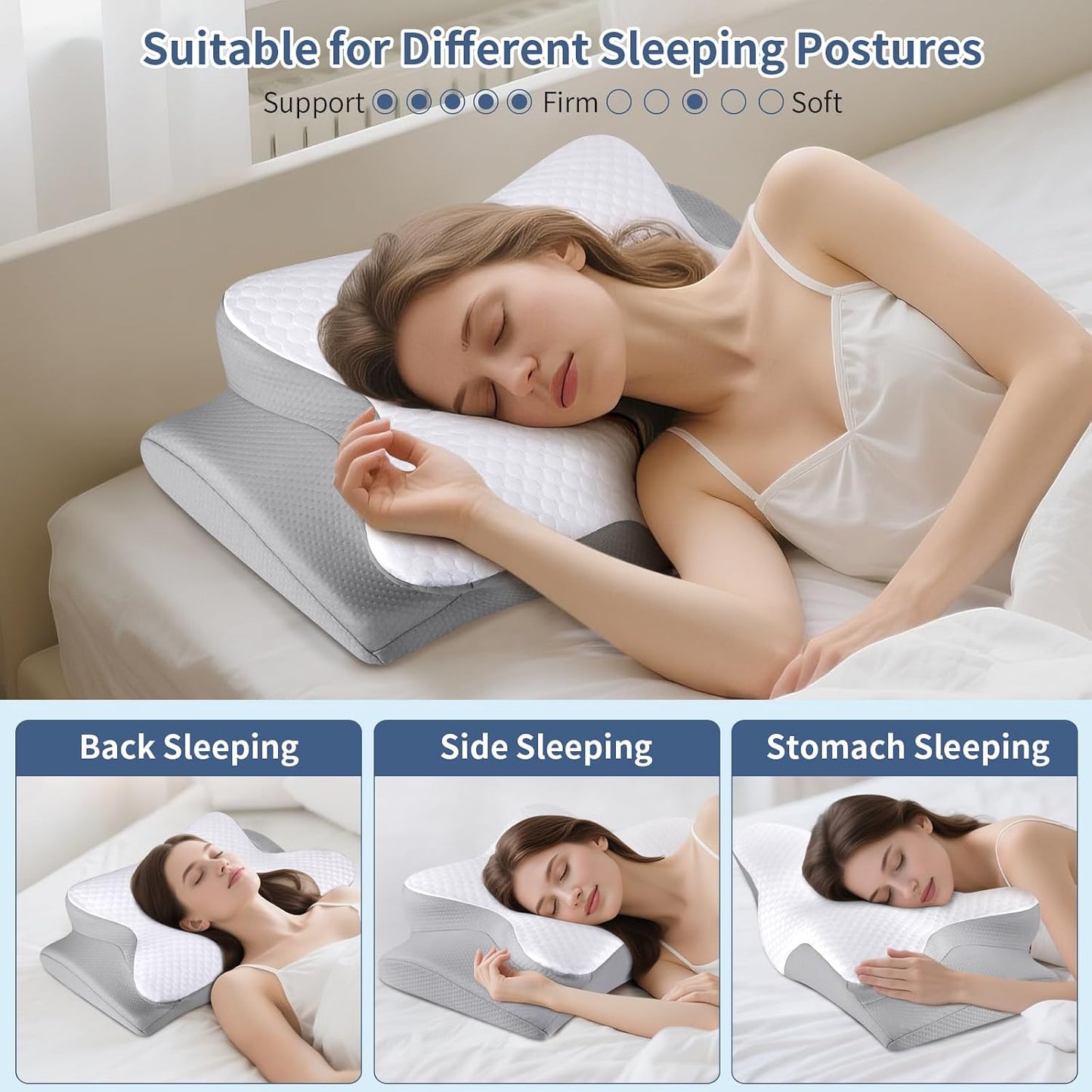 Cervical Neck Pillow for Pain Relief - Ergonomic Side Sleeper Pillow for Neck Support, Cooling Memory Foam Pillows, Contour Pillow Orthopedic Bed Pillow for Back Stomach Sleepers (Dark Grey)