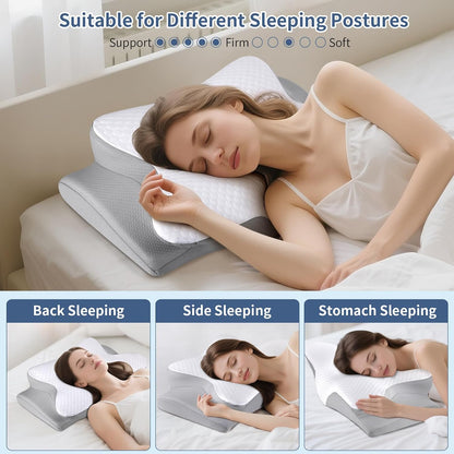 Cervical Neck Pillow for Pain Relief - Ergonomic Side Sleeper Pillow for Neck Support, Cooling Memory Foam Pillows, Contour Pillow Orthopedic Bed Pillow for Back Stomach Sleepers (Dark Grey)