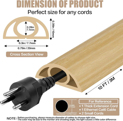 Floor Cord Cover Self Adhesive Cord Hider,10FT Cable Management, Extension Strip Protector for Wires, Prevent Cable Trips for Offices, Gyms, Exhibitions Cavity 0.39"(W) x 0.27"(H) BrownWood
