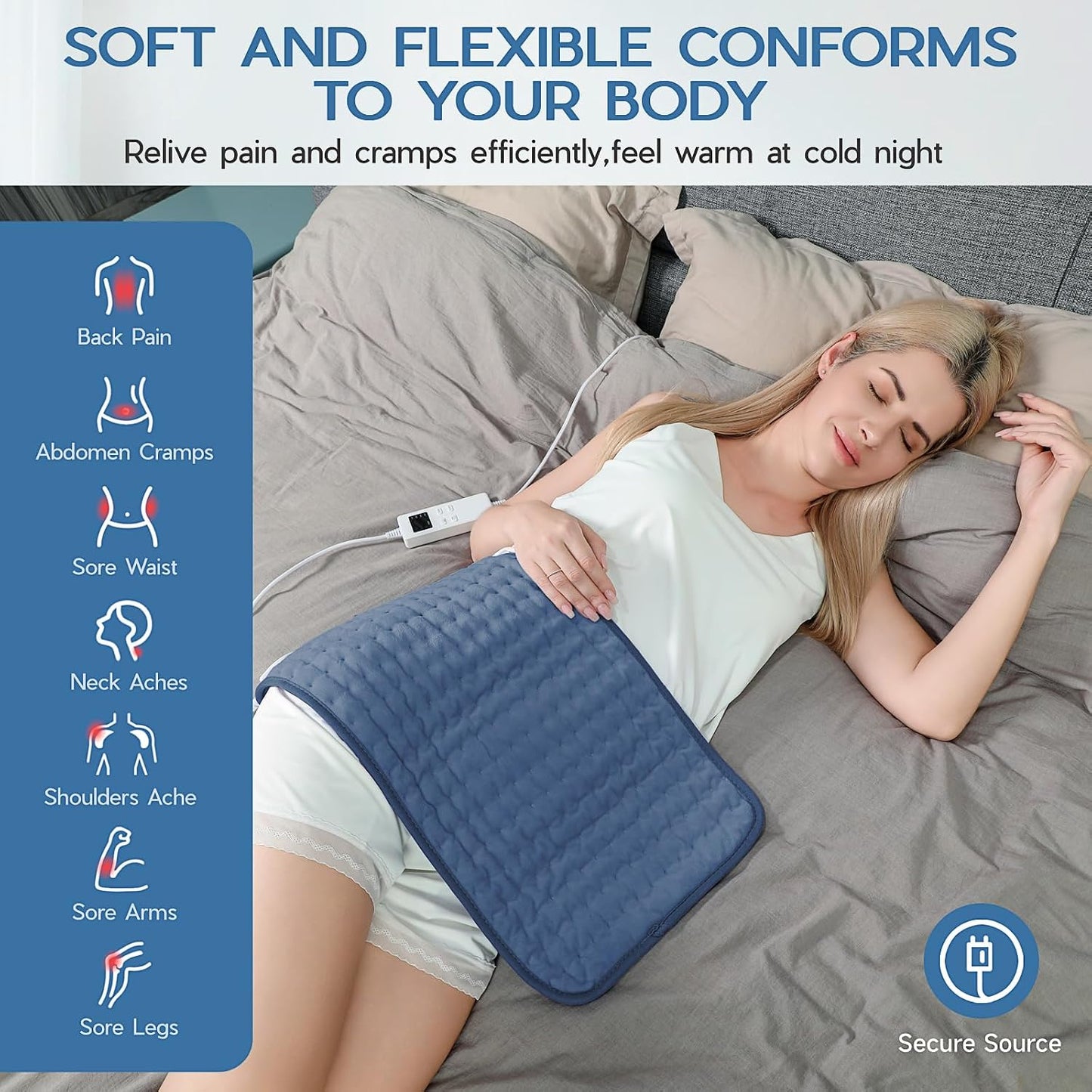 Heating Pad for Period Cramps, Heating Pad for Back/Neck/Shoulder Muscle Pain, 6 Heating & 4 Timer Setting, Auto Shut Off, Dry/Moist Heat & Machine Washable, Birthday Christma s Gifts for Women Mom