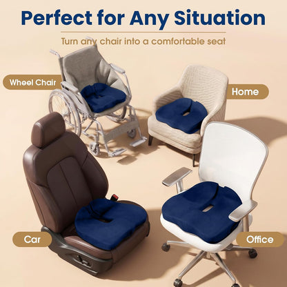 Ergonomic Seat Cushion for Office Chair, Memory Foam Coccyx Cushion for Tailbone Pain Relief, Non-Slip Washable Cover, Pressure Relief Chair Pad for Office, Car, Wheelchair & Home Black
