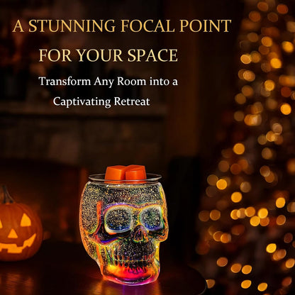 Wax Melt Warmer, Wax Warmer for Scented Wax with Light Bulb, Electric Skull Wax Burner, Halloween Fragrance Wax Melter for Home and Gifts (Rainbow Skull)