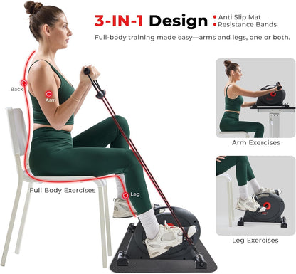 Sunny Health & Fitness Smart Under-Desk Bike Exerciser, Low-Impact Cardio Cycling Equipment for Home/Office, Mini Paddler for Arm/Leg Mobility Training, Free SunnyFit App