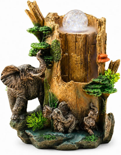 Indoor Tabletop Water Fountain with LED Light, Resin Rock-Look Waterfall Decor, Feng Shui Inspired Zen Fountain for Desk, Office, Bedroom, Living Room & Meditation Space (9" Cascading Rock)