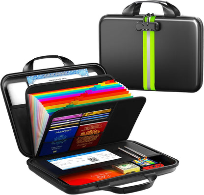 Fireproof Document Organizer with Lock, Semi-Rigid EVA Shell File Box with 13-Pocket Accordion Folder, Water-Resistant Storage for Important Documents, Passports & Certificates