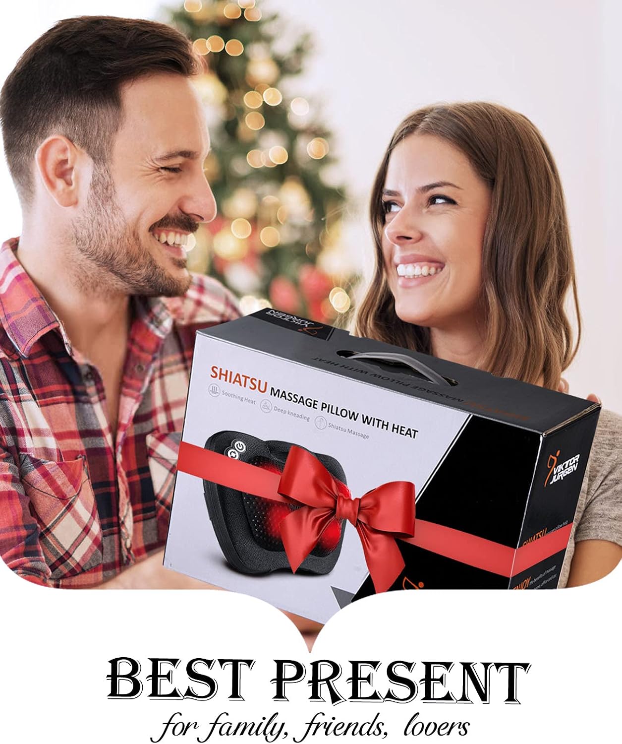 VIKTOR JURGEN Shiatsu Back Massager with Heat – Deep Tissue Massage for Neck, Shoulder, Back Pain Relief, Electric Kneading 3D Massage Pillow, Christmas for Men Women Dad Wife Mom Gifts (NOT Cordless)