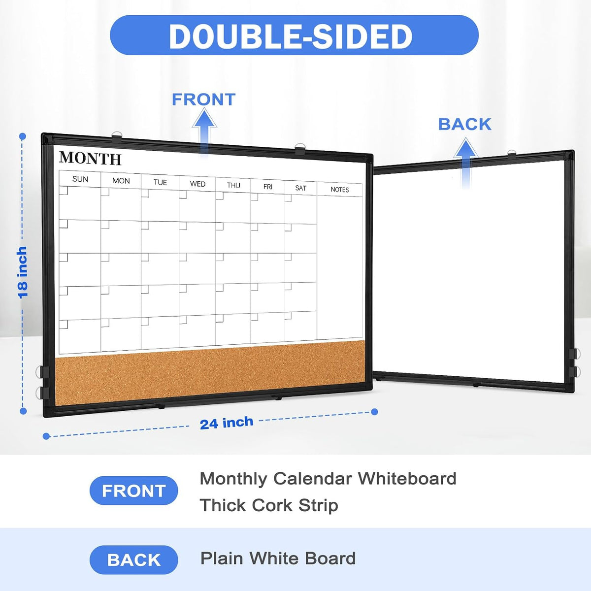 Weekly Dry Erase Calendar Whiteboard for Wall, 24" x 18" Cork Week Planner