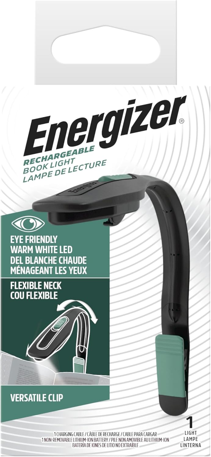 Energizer Flex-R LED Rechargeable Book Light for Reading in Bed, Reading Light with Warm LED Color, Long-Lasting and Lightweight,Blue