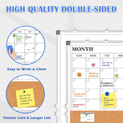 Weekly Dry Erase Calendar Whiteboard for Wall, 24" x 18" Cork Week Planner
