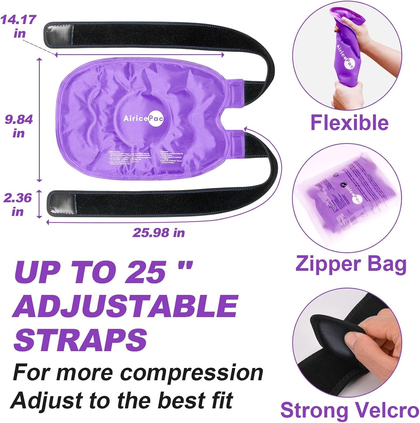 AiricePac 2 Ice Pack for Knee Pain Relief, Reusable Gel Ice Wrap for Injuries, Swelling, Knee Replacement Surgery, Cold Compress Therapy for Arthritis, Meniscus Tear and ACL, Blue