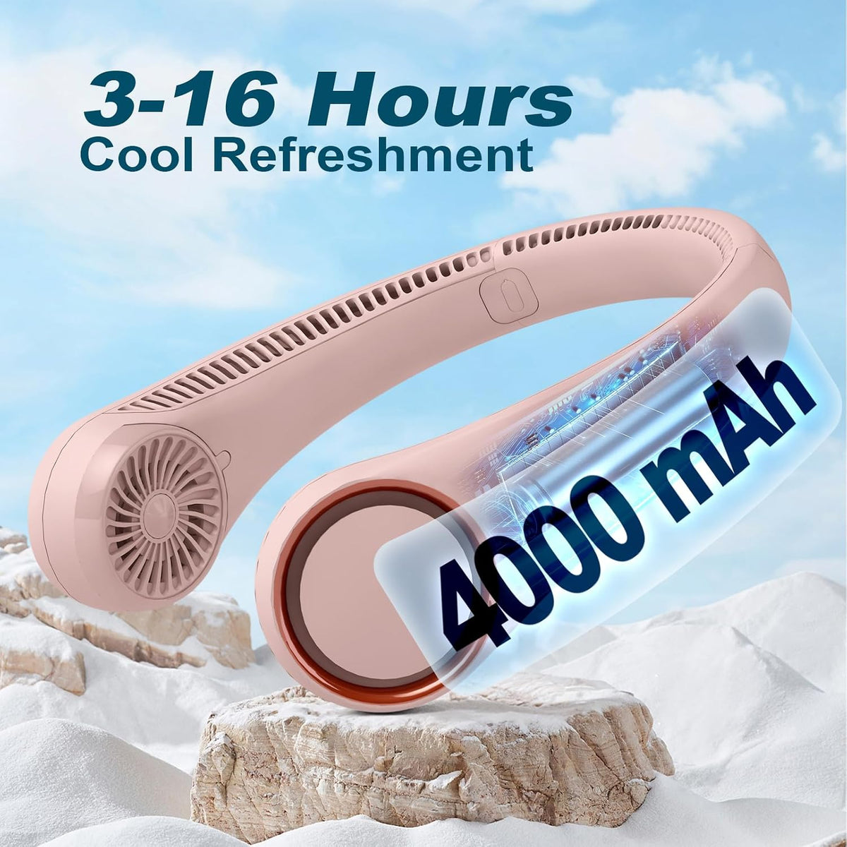 CIVPOWER Neck Fan: Portable Personal Neck Cooling Rechargeable Bladeless Fan - Hands Free 3 Speed 4000 mAh Battery USB Operated Wearable Headphone Design - Gift for Men Women Outdoor (White)