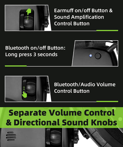 ZOHAN 035 Bluetooth 6.0 Shooting Ear Protection Earmuff, Active Noise Canceling, Hearing Protection with Sound Amplification (Green Bluetooth)