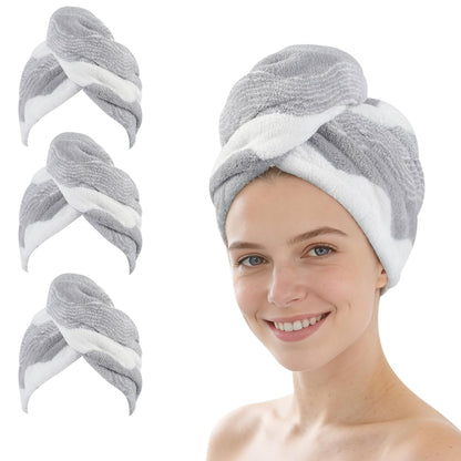SINLAND Microfiber Hair Drying Cap Hair Towel Turban Twist for Women Fast Drying Towels Head Turban Absorbent Soft Lightweight 3 Pack Black