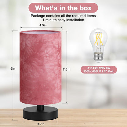 Fenmzee Small Table Lamp for Bedroom - Inline Control, Bedside Lamp with 3000K A15 LED Blub, Easy Assembly (Cream Shade - Wood Base, 9" Inline Control)