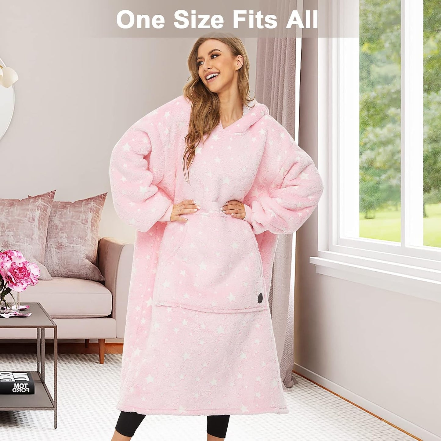 THREE POODLE Wearable Blanket Hoodie for Women, Oversized Sherpa Sweatshirt Blanket for Adults Men, Cozy Hooded Blankets, Gifts for Teen Girls Women Mom Sister