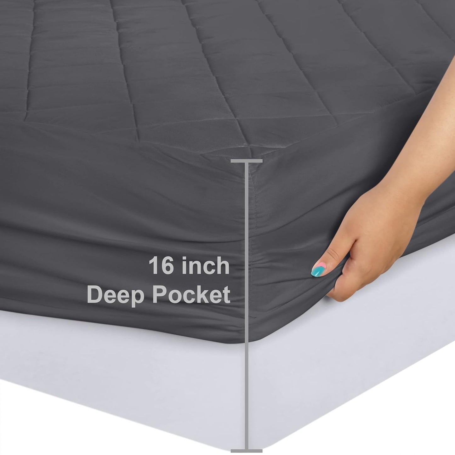 Quilted Fitted Mattress Pad, Queen Mattress Protector Topper with Deep Pocket Stretches up to 16 Inches, Machine Washable Mattress Cover by Utopia Bedding (White)