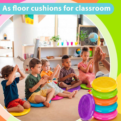 Amylove 6 Pcs Wiggle Seat Inflated Wobble Cushion for Sensory Kid 13 Inch Balance Disc Kids Flexible Seating Exercise Sensory Pad Chair Cushion for Classroom Office School (Bright)