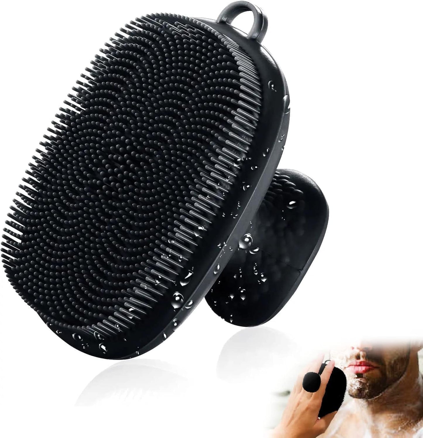 Back Scrubber for Shower & Face Scrubber, 2Pcs Silicone Exfoliating Brush Set with 17In Long Handle, Soft Body & Facial Cleansing Scrubber for Men Women