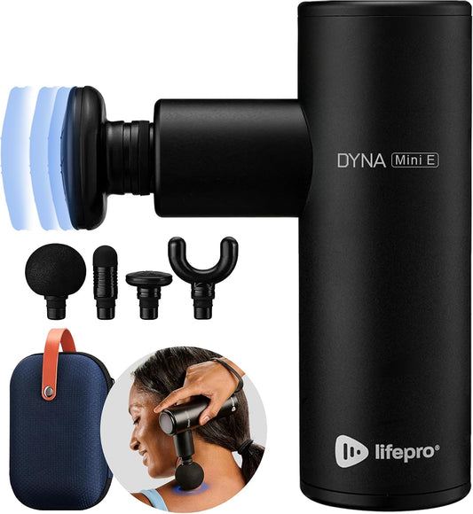 LifePro Mini Massage Gun — DynaMini Portable & Travel Deep Tissue Massage Gun with USB-C & Carrying Case — Quiet Handheld, 4 Attachments & Rechargeable