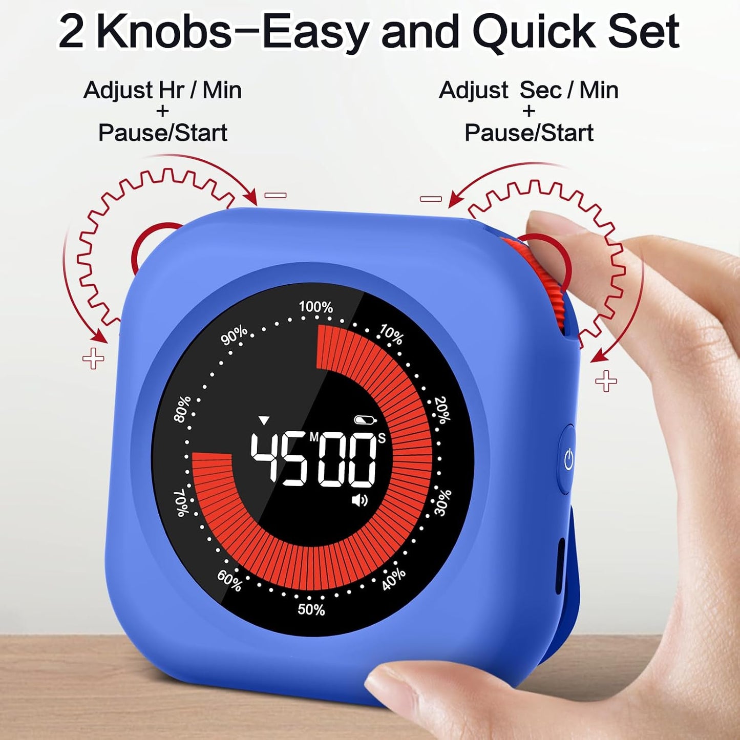 Rechargeable Digital Kitchen Timer for Cooking, Magnetic Timers with Countdown/up, Kids Timer with 5”LED Display 3 Brightness 4 Volume Adjustable for Classroom/Office/Home/Work/Fitness/Game（Blue）