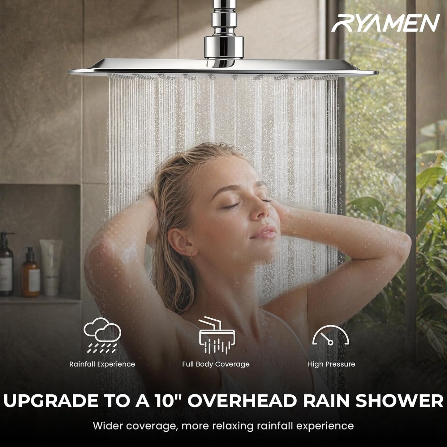 Ryamen Upgraded Dual Shower Heads Combo, 10 inch Filtered Shower Head with Handheld, 3-Way Rain Shower Head with Filters, 7 Settings Handheld Spray, High Pressure, Height Adjustable (Black)