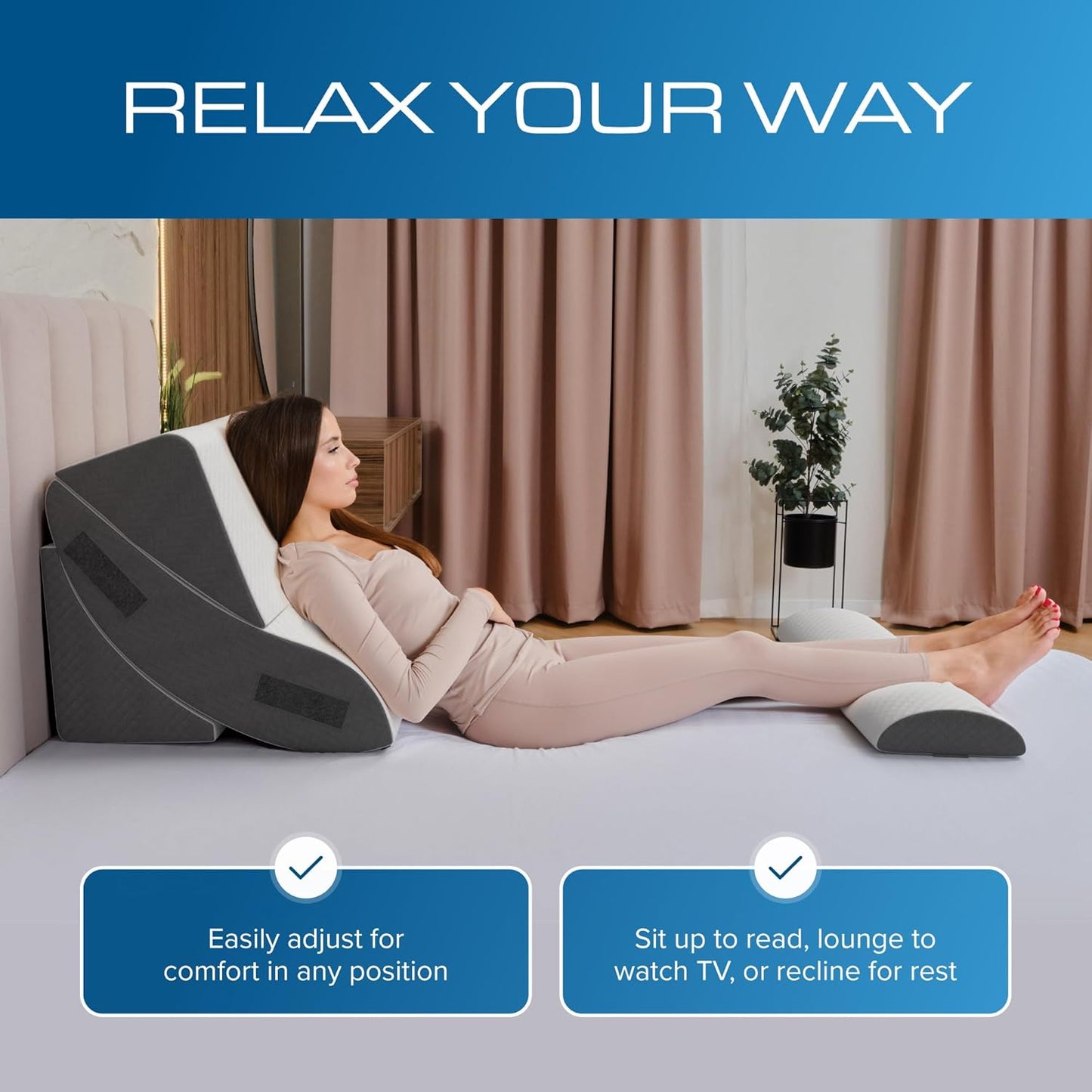 Kolbs Bed Wedge Pillow for Sleep Apnea, FSA Eligible Acid Reflux, and Back Pain Relief, with Chic Jacquard Cover - Headboard Wedges for Sleeping (5" Gentle Incline)