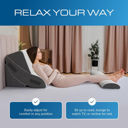 Kolbs Bed Wedge Pillow for Sleep Apnea, FSA Eligible Acid Reflux, and Back Pain Relief, with Chic Jacquard Cover - Headboard Wedges for Sleeping (5" Gentle Incline)