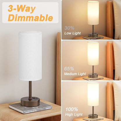 Dicoool Touch Table Lamp for Bedroom, 3 Way Dimmable Bedside Lamp with USB C & A Charging Ports - Small Desk Lamp for Dorm Room, College, Kids, Office, Living Room, White