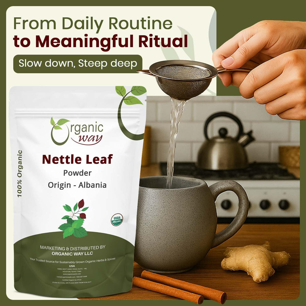 Organic Way Nettle Leaf Powder - Herbal Tea - 100% Raw from Albania (8 Oz)