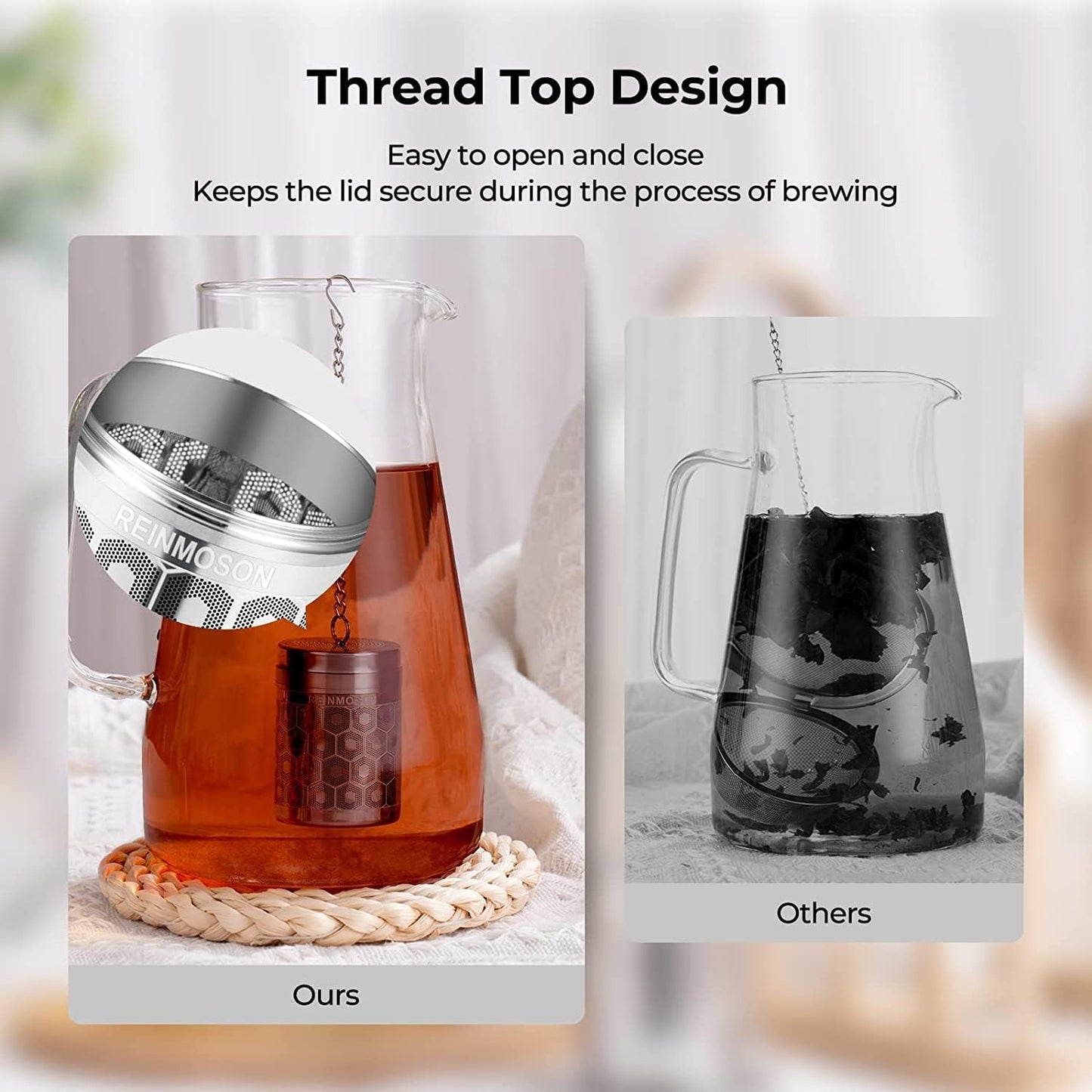 Reinmoson Large Tea Infuser for Loose Tea & Spice Infuser for Cooking, Extra Fine Mesh Tea Strainers, 304 Stainless Steel Loose Leaf Tea Steeper for Black Tea, Rooibos, etc
