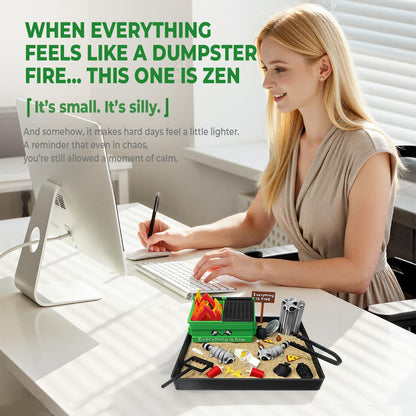 Dumpster Fire Zen Garden for Desk, Funny Coworkers Office Accessory Gifts