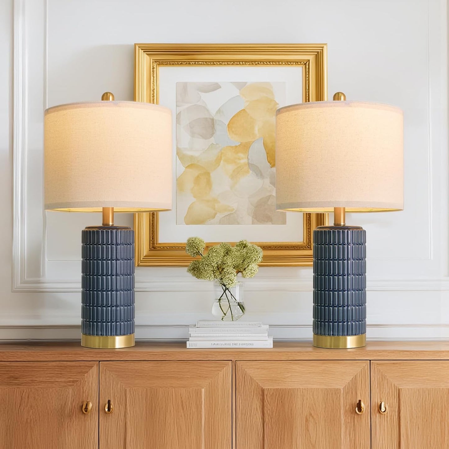 PoKat 20.75" Small Modern Ceramic Table Lamps Set of 2 for Bedroom, White Bedside Lamps for Night Stands, Farmhouse Desk Home Decor Gift Nightstand Table Lamps for Living Room End Table Beige