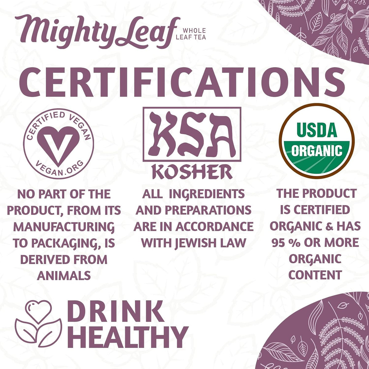 Mighty Leaf Organic Earl Grey Tea – 100 Count Whole Leaf Tea Pouches – Black Tea with Bergamot – Premium Caffeinated Tea Bags – USDA Organic Certified