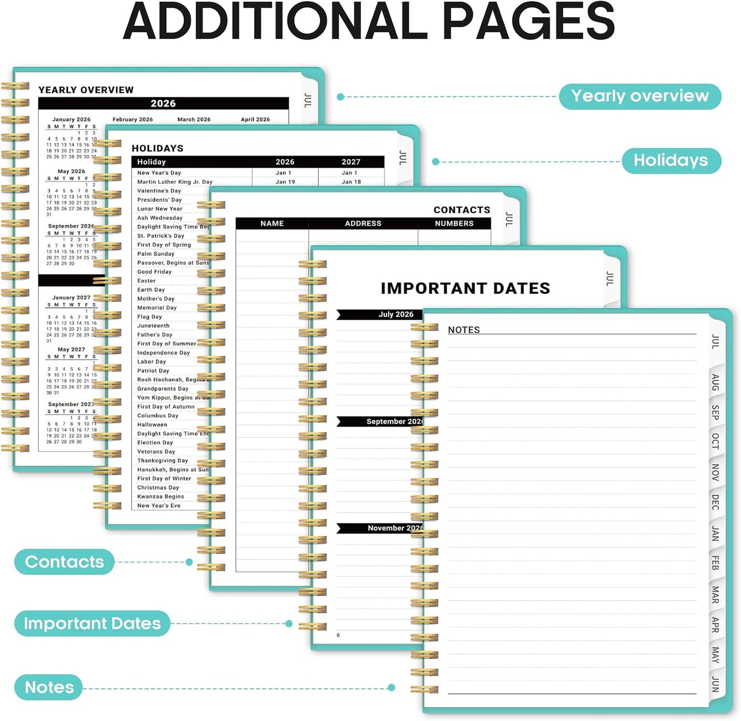 Planner 2026-2027, 8.5" x 11" Weekly and Monthly Academic Year Planner Calendar, July 2026 - June 2027, Hardcover Large School Planning Agenda With Tabs, Perfect for School & Office Supplies, A4, Green