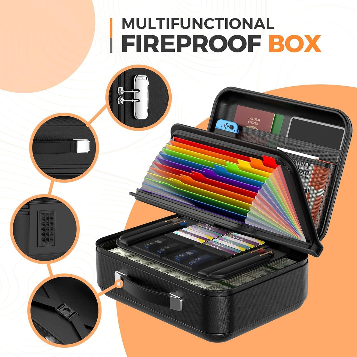 Fireproof Document Box, Waterproof Safe Box with Combination Lock