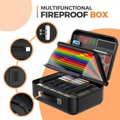Fireproof Document Box, Waterproof Safe Box with Combination Lock